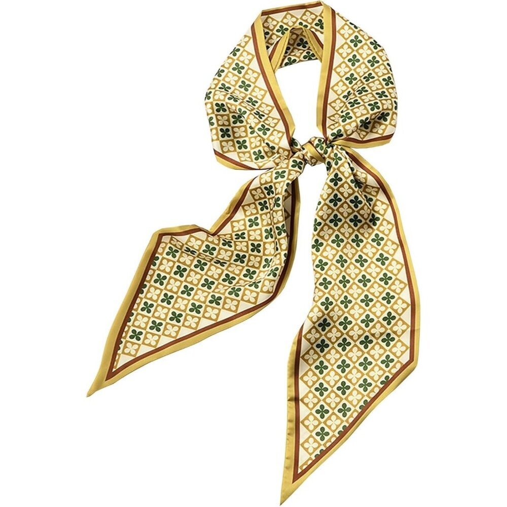 Women's yellow Four-leaf Clover Purse Scarf For Handbags Silky Long Bag Scarfs